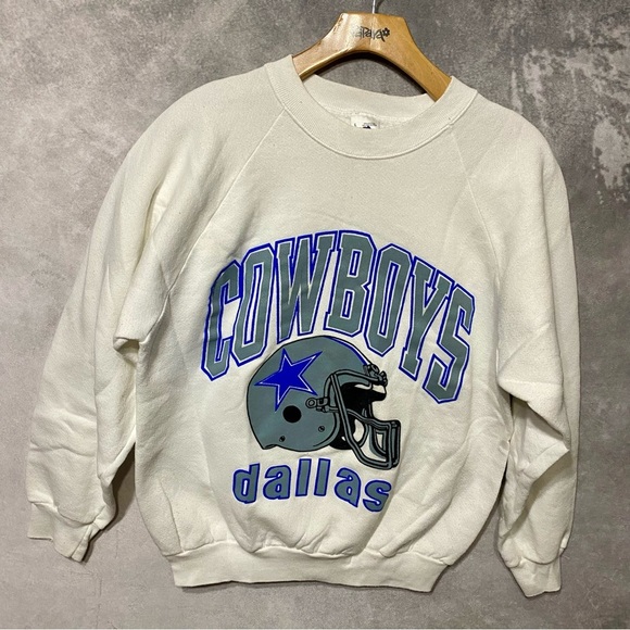 VINTAGE NFL DALLAS COWBOYS SWEATSHIRT SIZE LARGE MADE IN USA White Cotton Poly - Picture 2 of 13